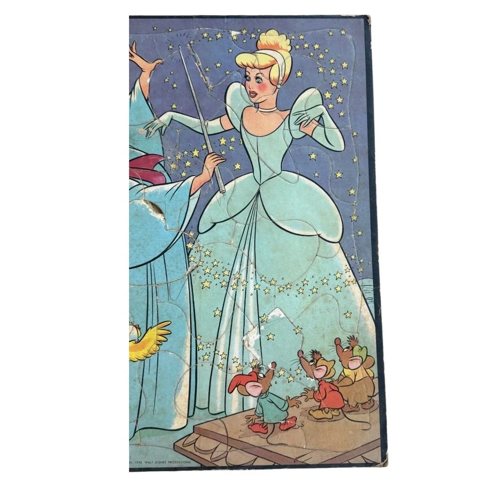 Vintage 1950 Walt Disney Cinderella‎ Fairy Godmother Puzzle Jaymar Tray Style